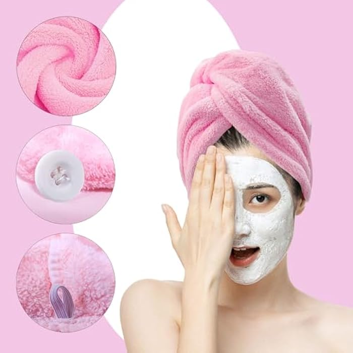 Button Hair Towel - Ultra-soft absorbent towel with an elastic loop and button closure that keeps hair wrapped in place, promoting smoother drying experience and faster moisture removal. - Image 3